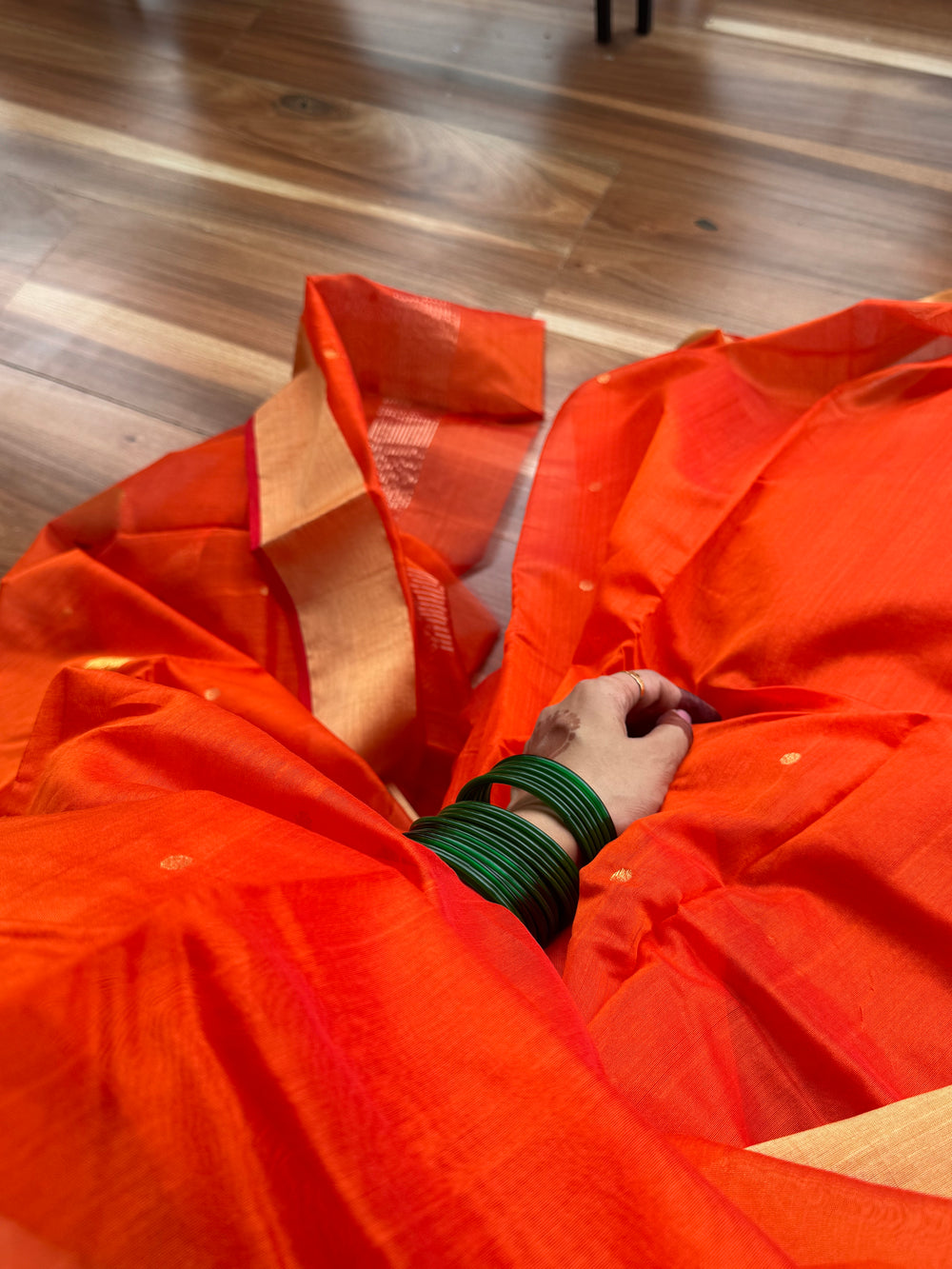 Handloom Chanderi cotton silk Saree Orange