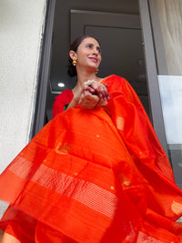 Handloom Chanderi cotton silk Saree Orange