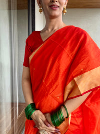 Handloom Chanderi cotton silk Saree Orange