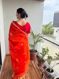 Handloom Chanderi cotton silk Saree Orange