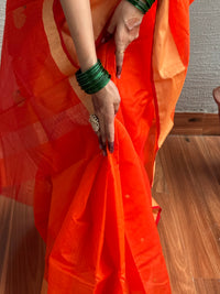 Handloom Chanderi cotton silk Saree Orange