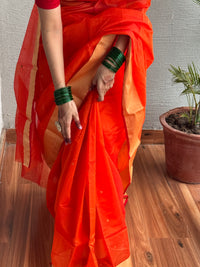 Handloom Chanderi cotton silk Saree Orange