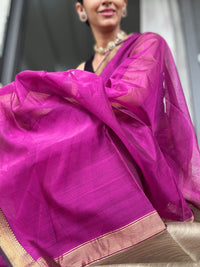 Handloom Maheshwari plain cotton silk saree with Gicha pallu  magenta purple