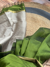 Handloom Maheshwari plain cotton silk saree with Gicha pallu Mhendi green