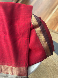 Handloom Maheshwari plain cotton silk saree with Gicha pallu deep red