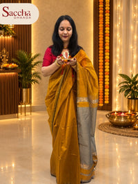 Handloom Maheshwari plain cotton silk saree with Gicha pallu mustard yellow shade