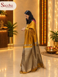 Handloom Maheshwari plain cotton silk saree with Gicha pallu mustard yellow shade