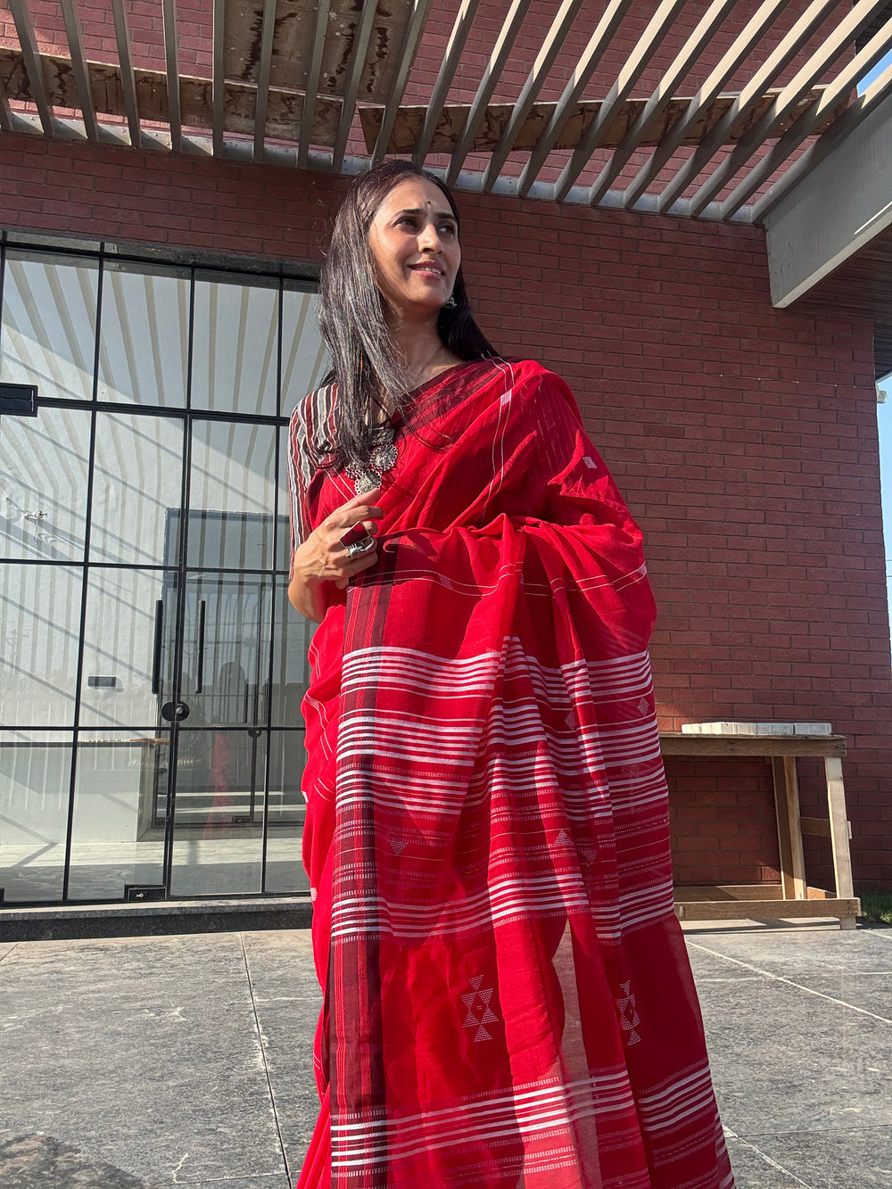 Cotton Bhujodi Saree Red