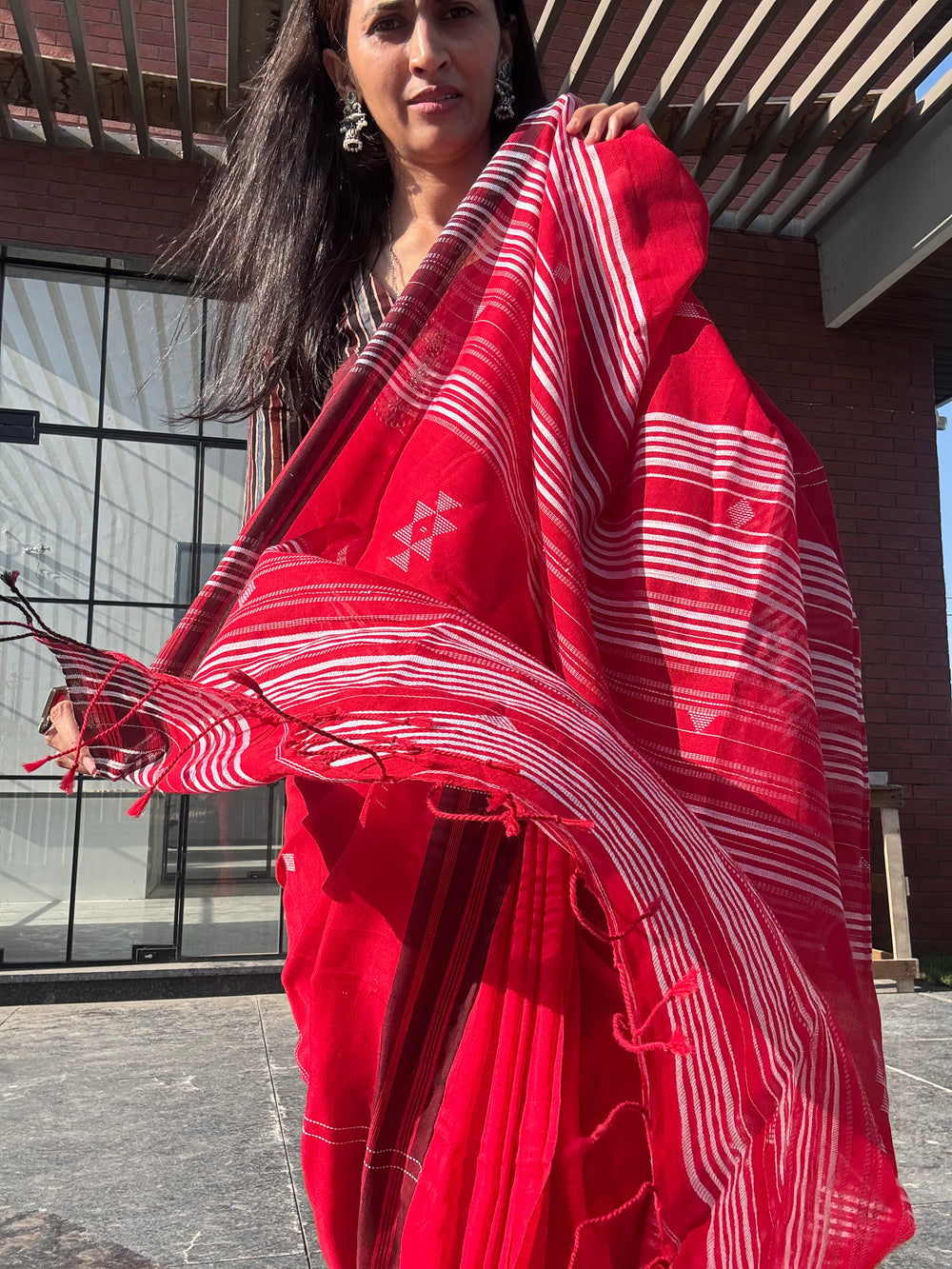 Cotton Bhujodi Saree Red