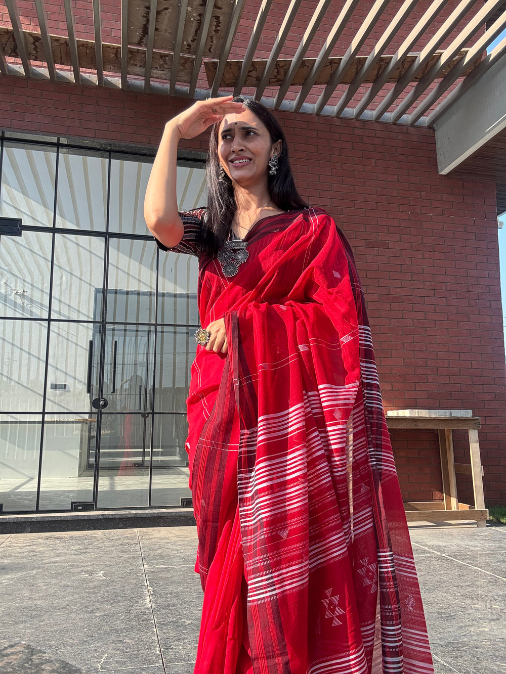 Cotton Bhujodi Saree Red