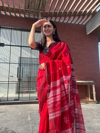 Cotton Bhujodi Saree Red