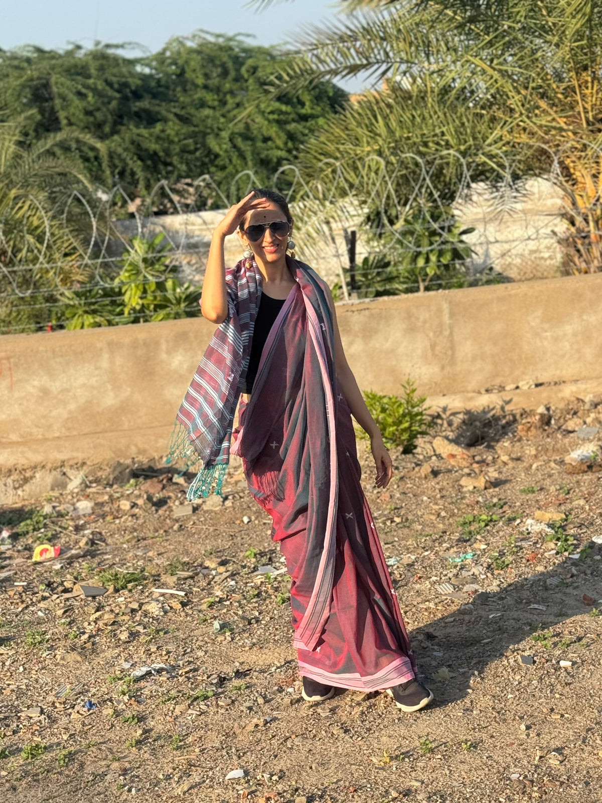 Cotton Bhujodi Saree Magenta