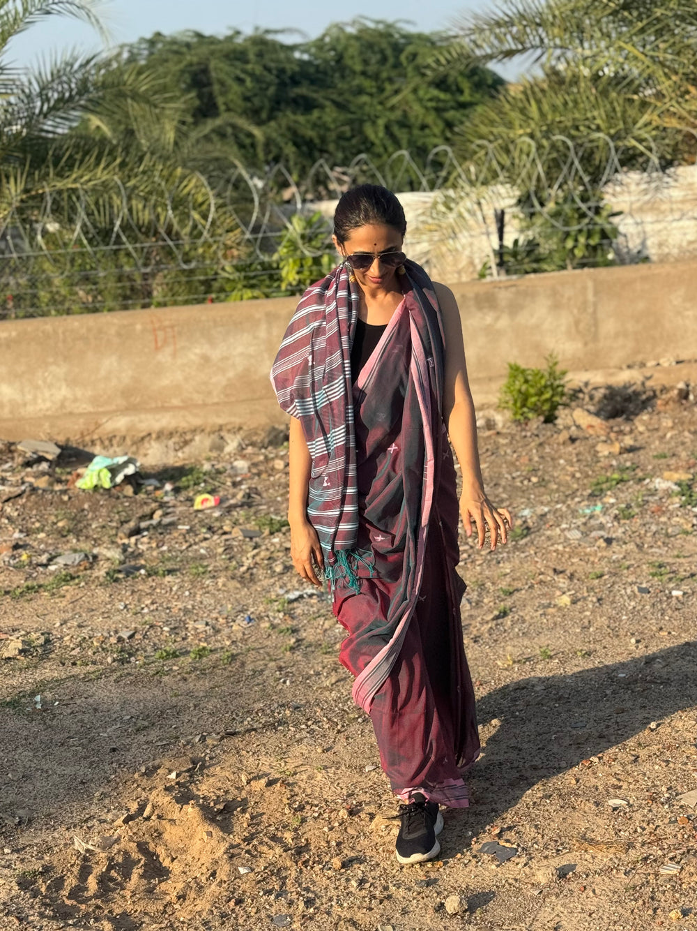 Cotton Bhujodi Saree Magenta