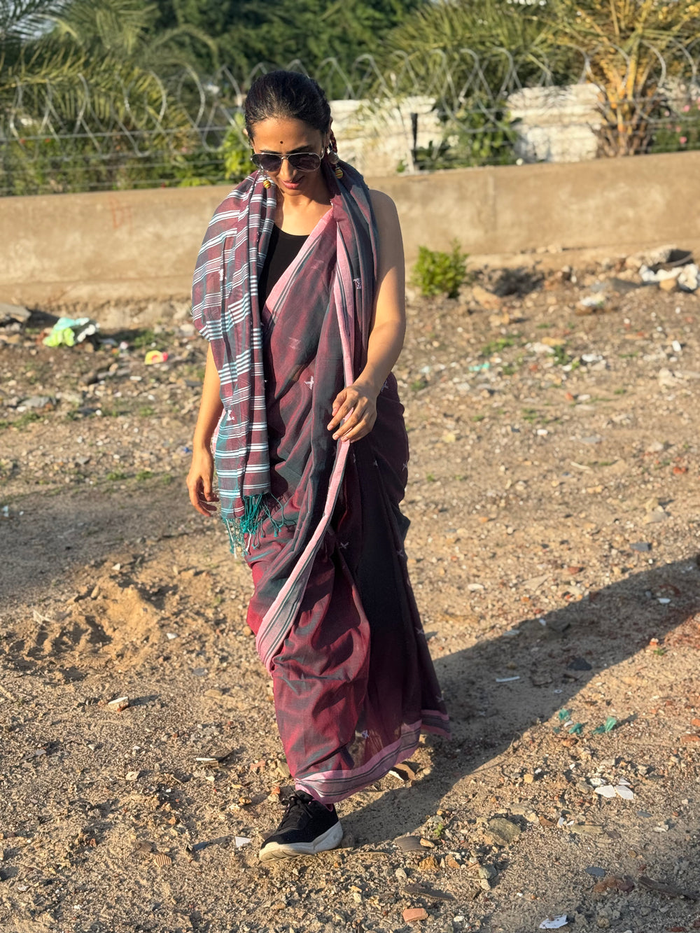 Cotton Bhujodi Saree Magenta