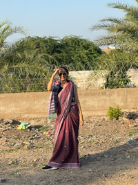 Cotton Bhujodi Saree Magenta