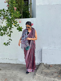 Cotton Bhujodi Saree Magenta
