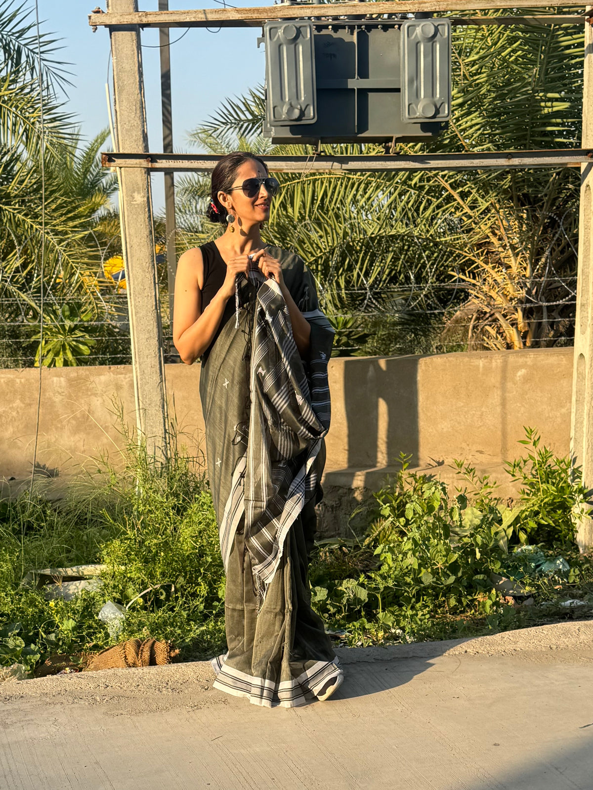 Cotton Bhujodi Saree Green
