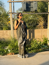 Cotton Bhujodi Saree Green