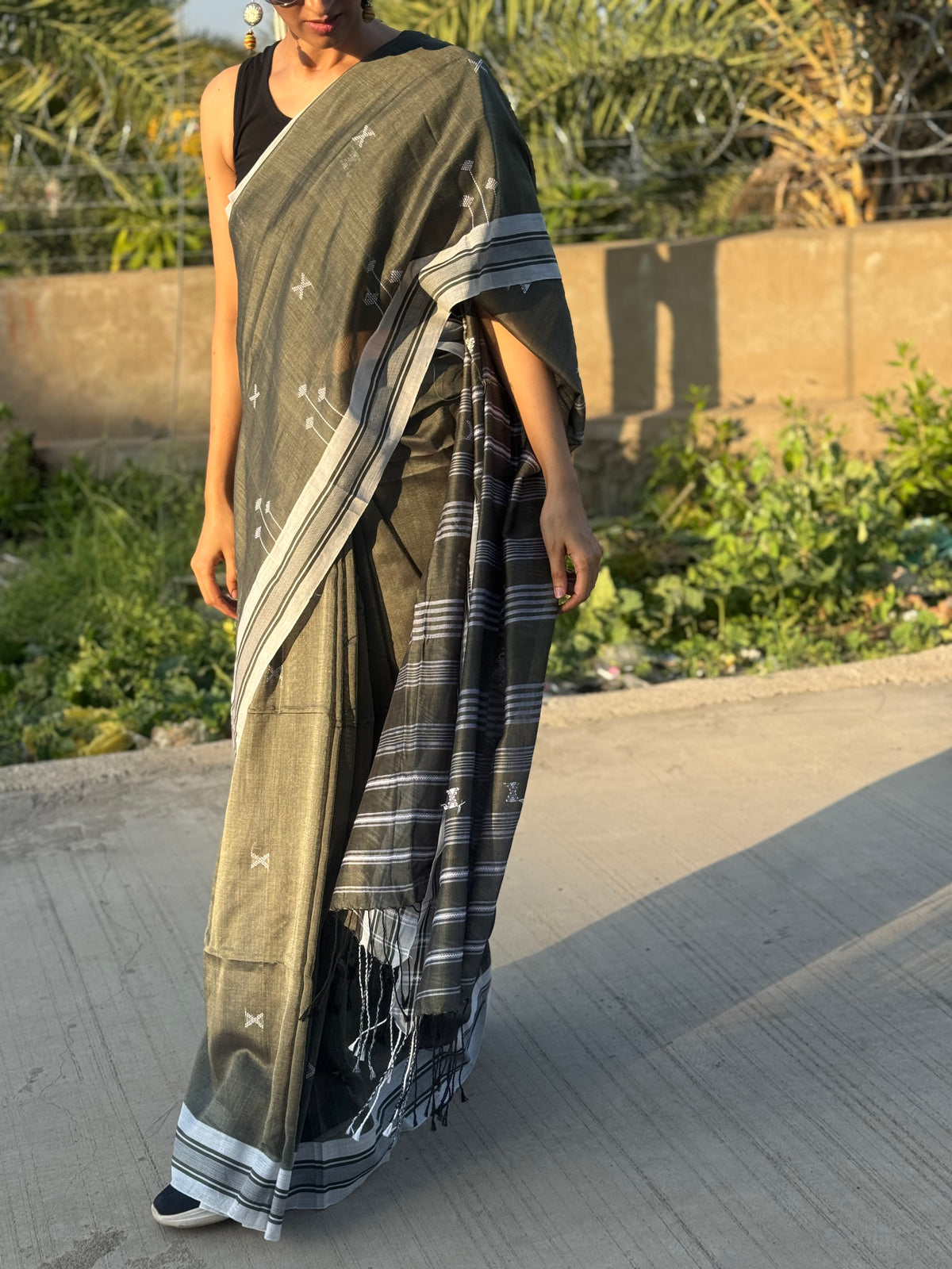 Cotton Bhujodi Saree Green