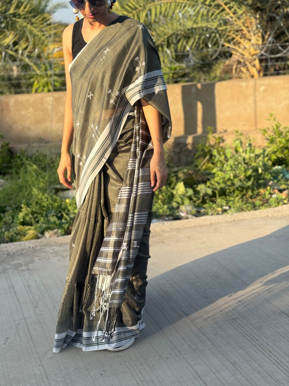 Cotton Bhujodi Saree Green