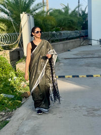 Cotton Bhujodi Saree Green