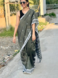 Cotton Bhujodi Saree Green