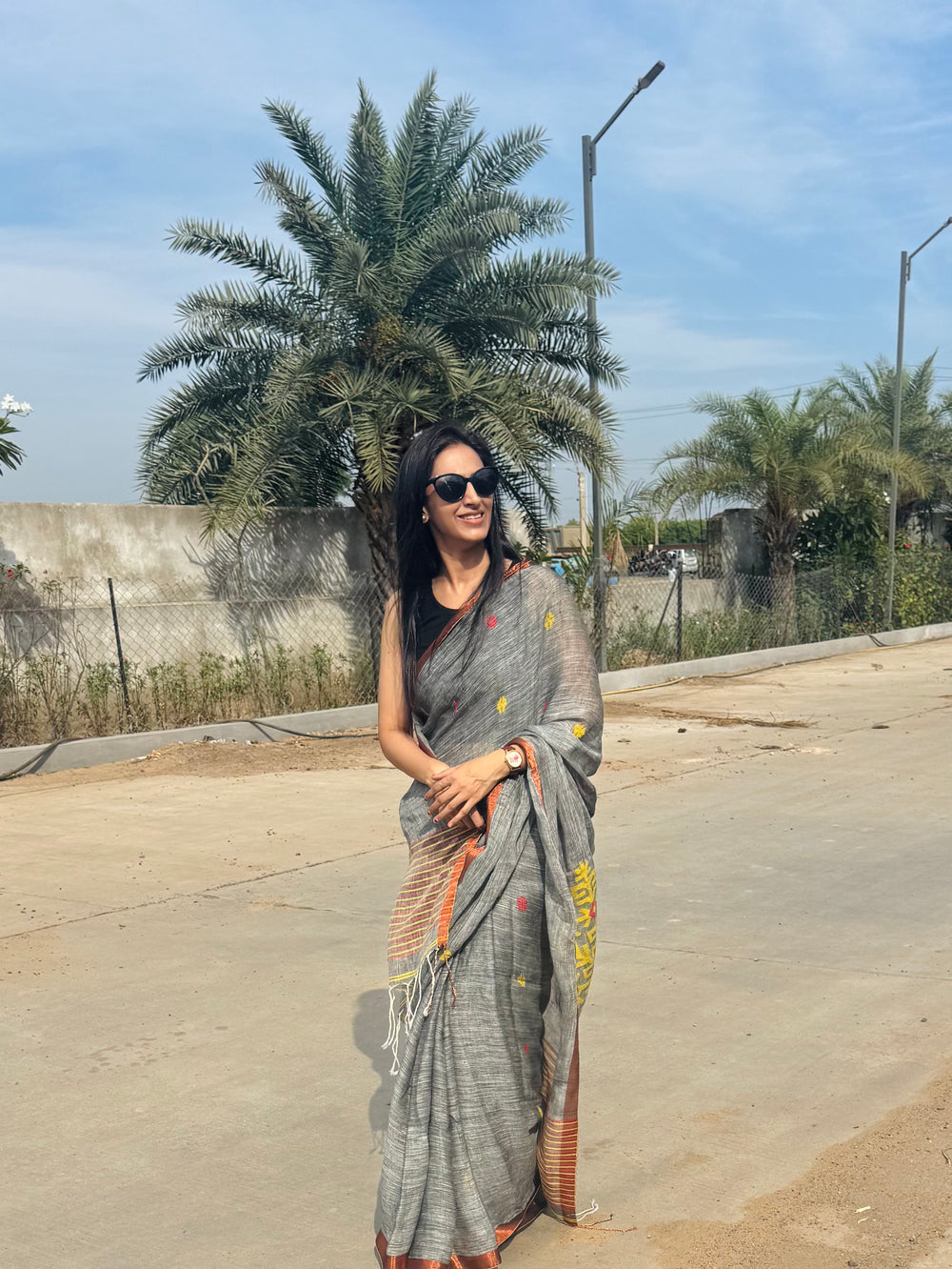 Linen Saree Grey