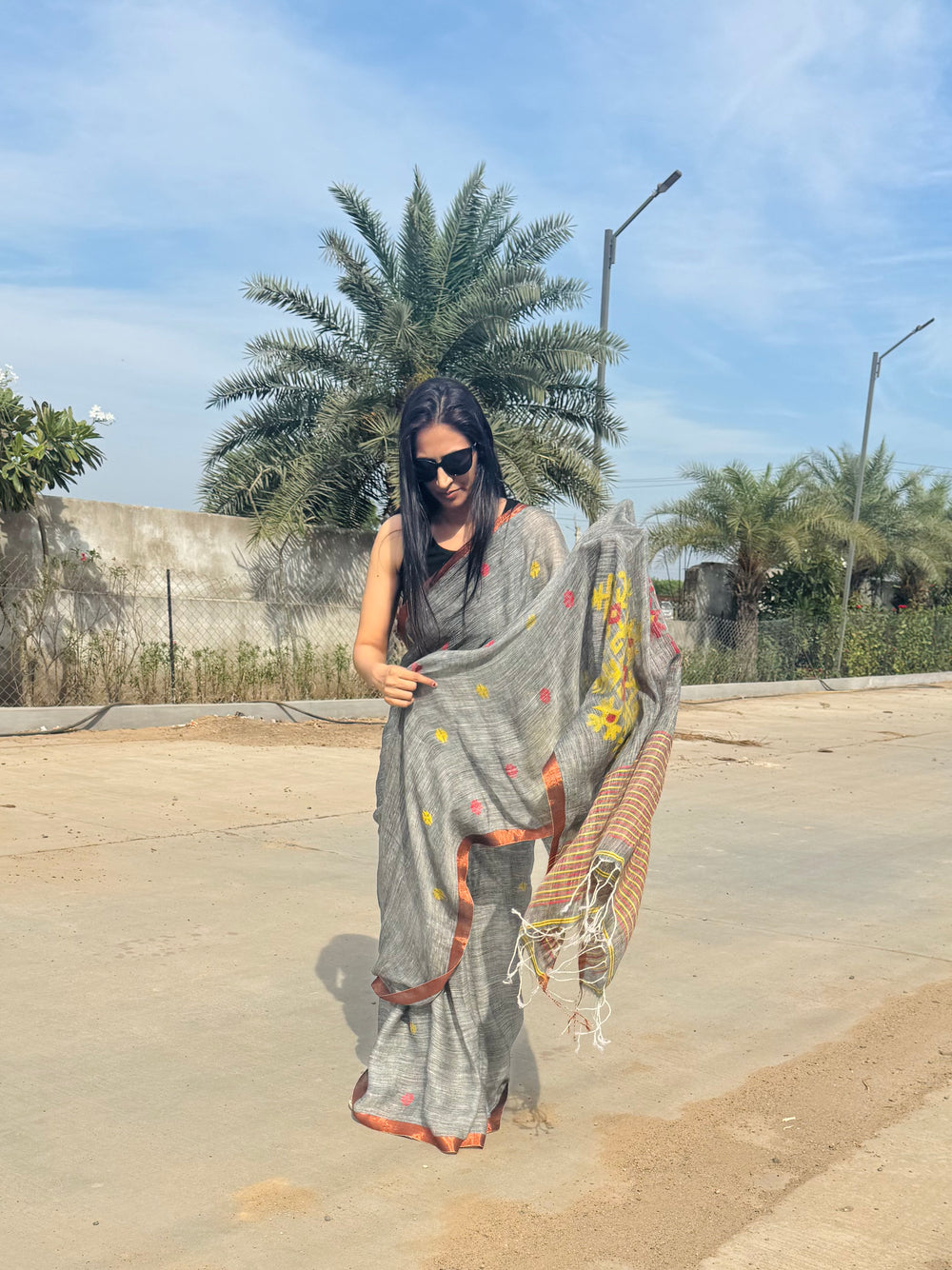 Linen Saree Grey