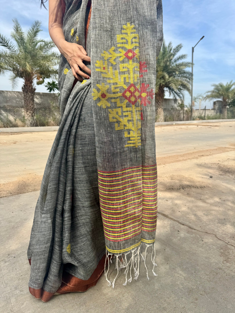 Linen Saree Grey