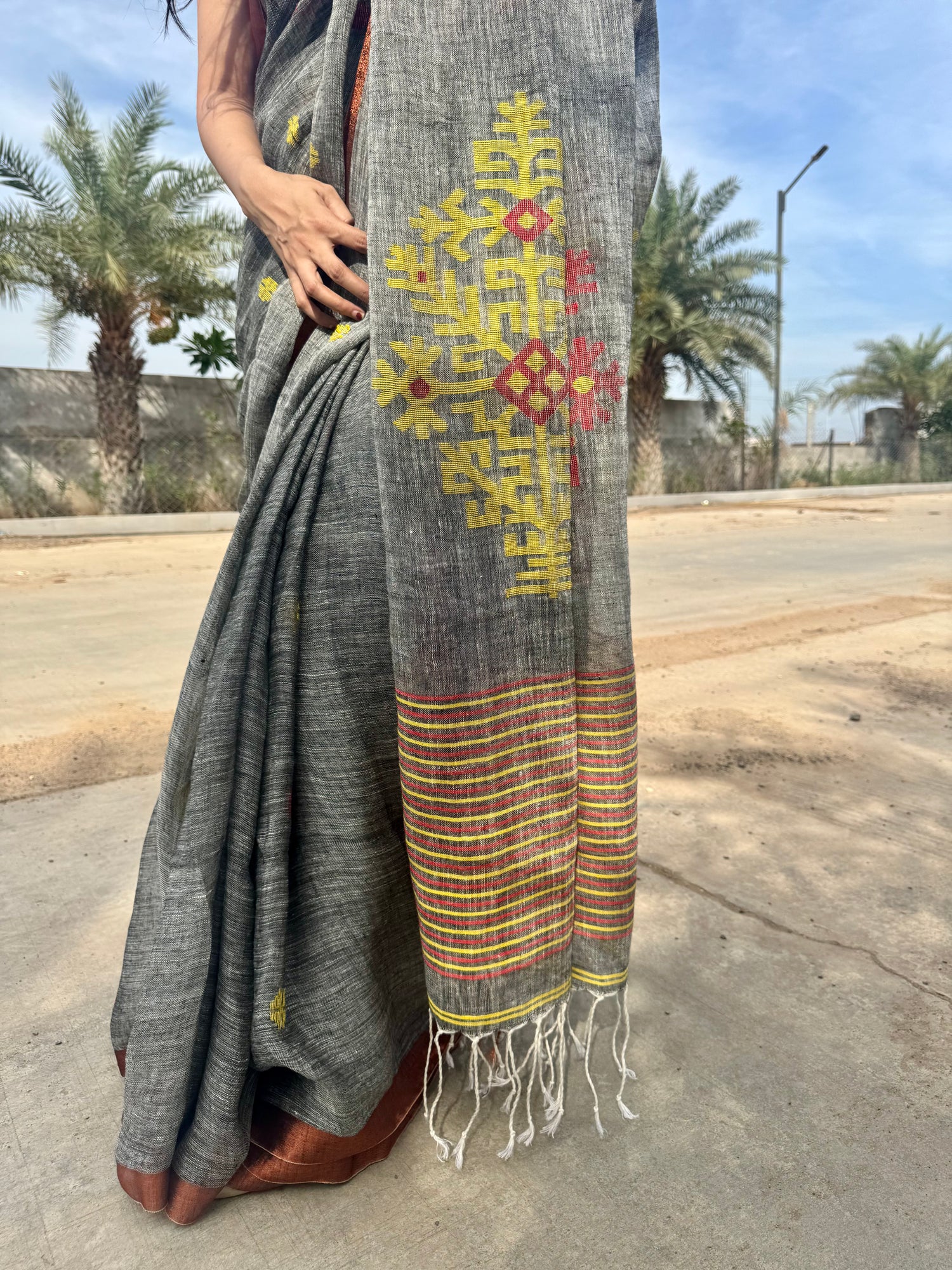Linen Saree Grey