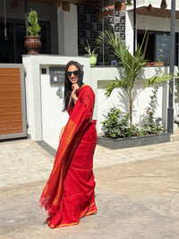 Linen Saree Red