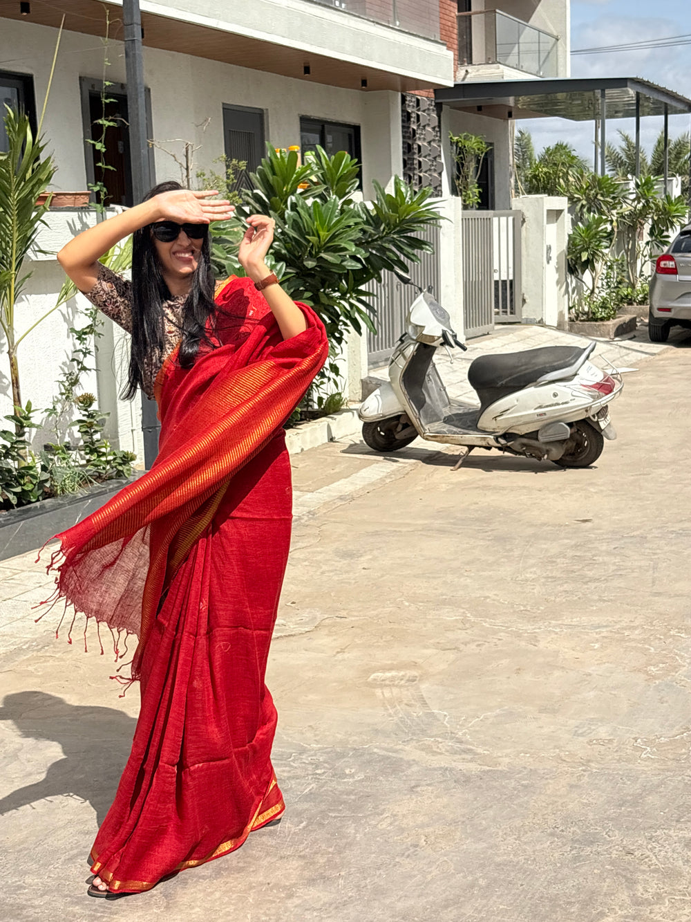 Linen Saree Red