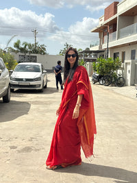 Linen Saree Red