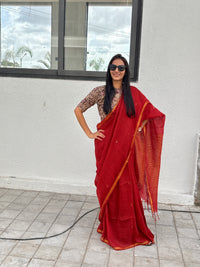 Linen Saree Red