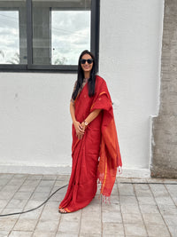 Linen Saree Red