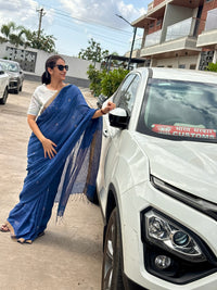 Linen Saree Blue White