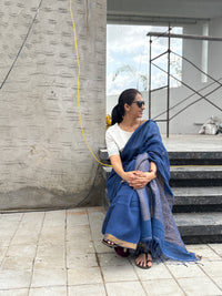 Linen Saree Blue White