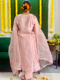 Chanderi silk gotta patti kurta set in shades of cameo pink