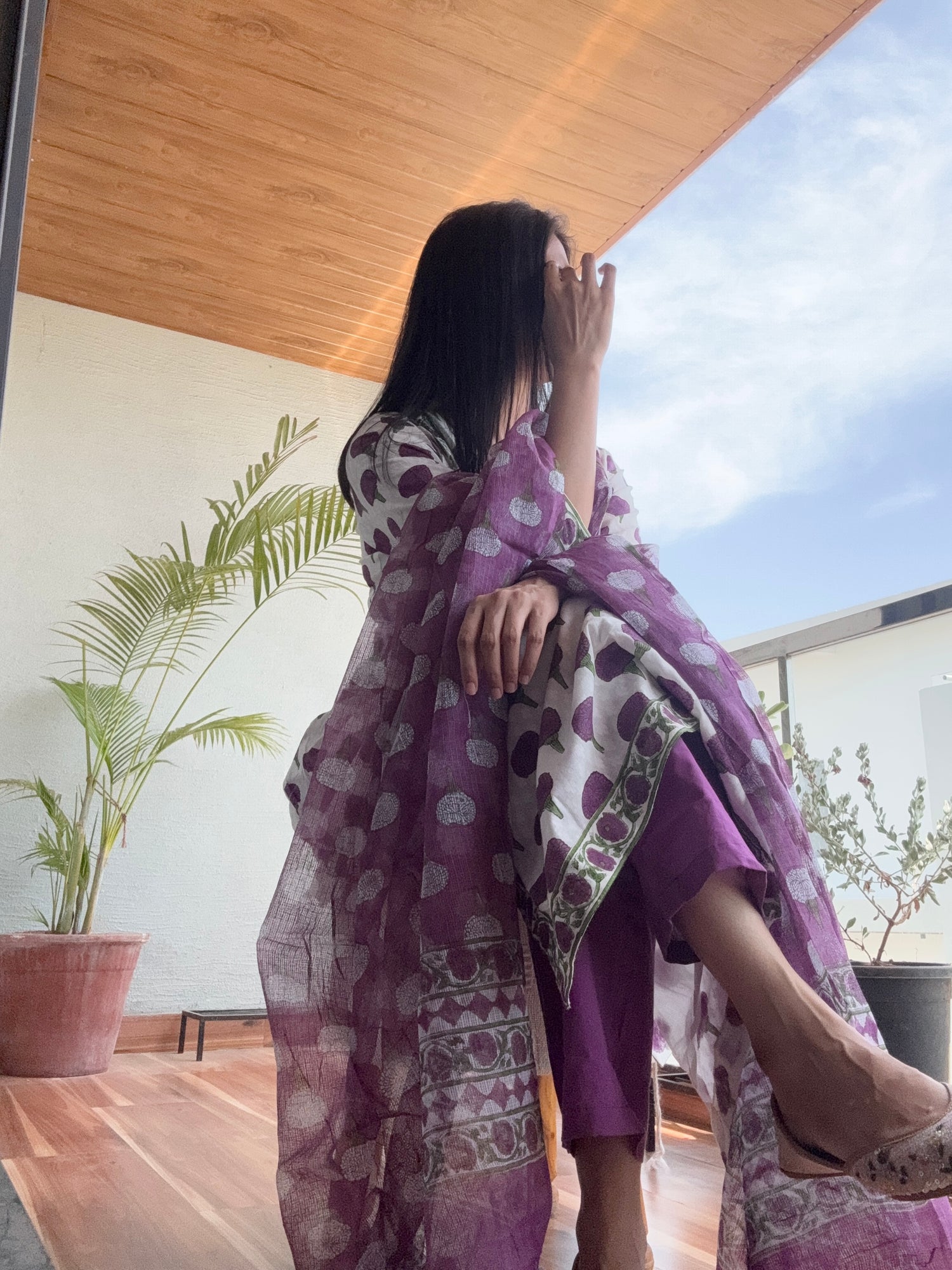 Marigold print cotton kurta set