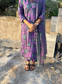 Cotton slub Anar Jaal kurta set in shades of purple & green💜💚