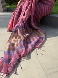 Linen Saree Red Blue