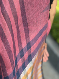 Linen Saree Red Blue