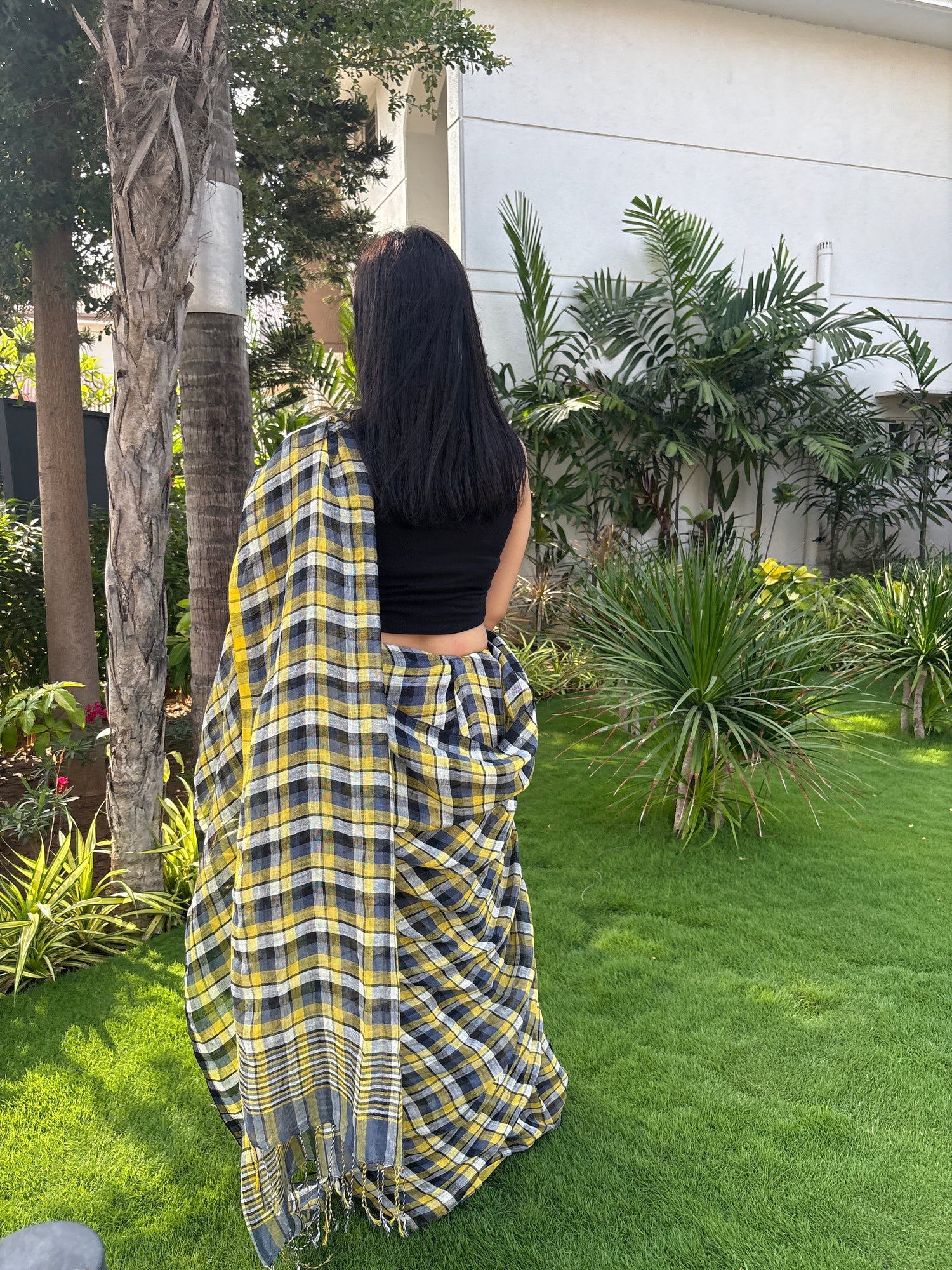Linen Saree Green Blue