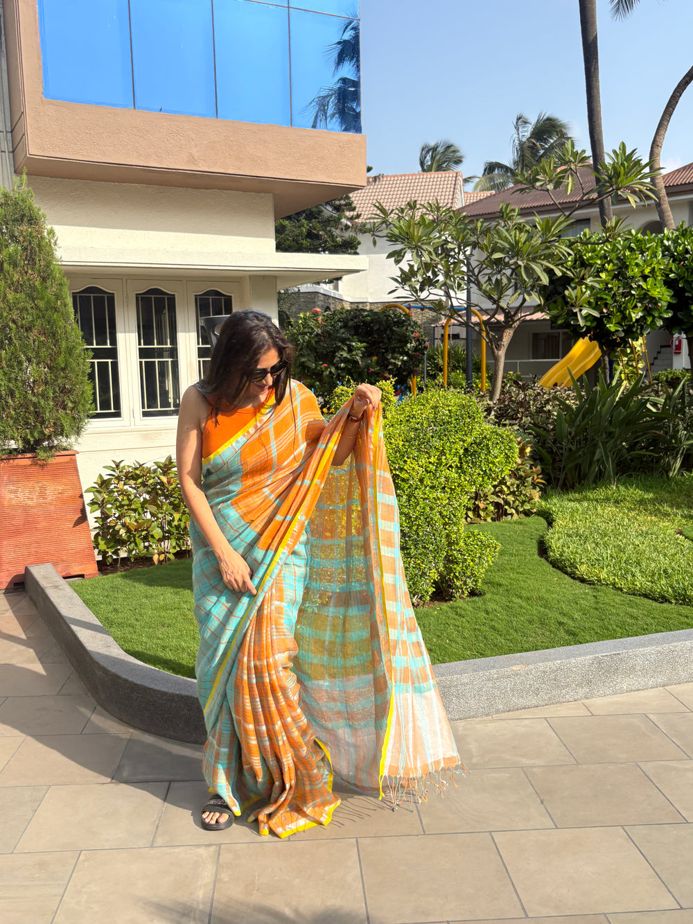Linen Saree Light Orange