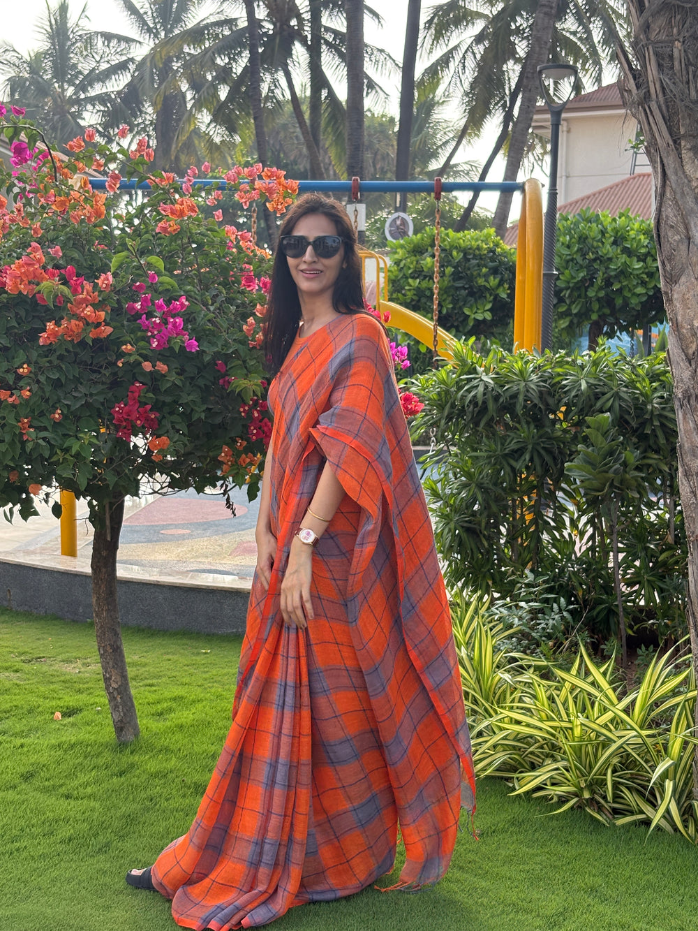 Linen Saree Orange