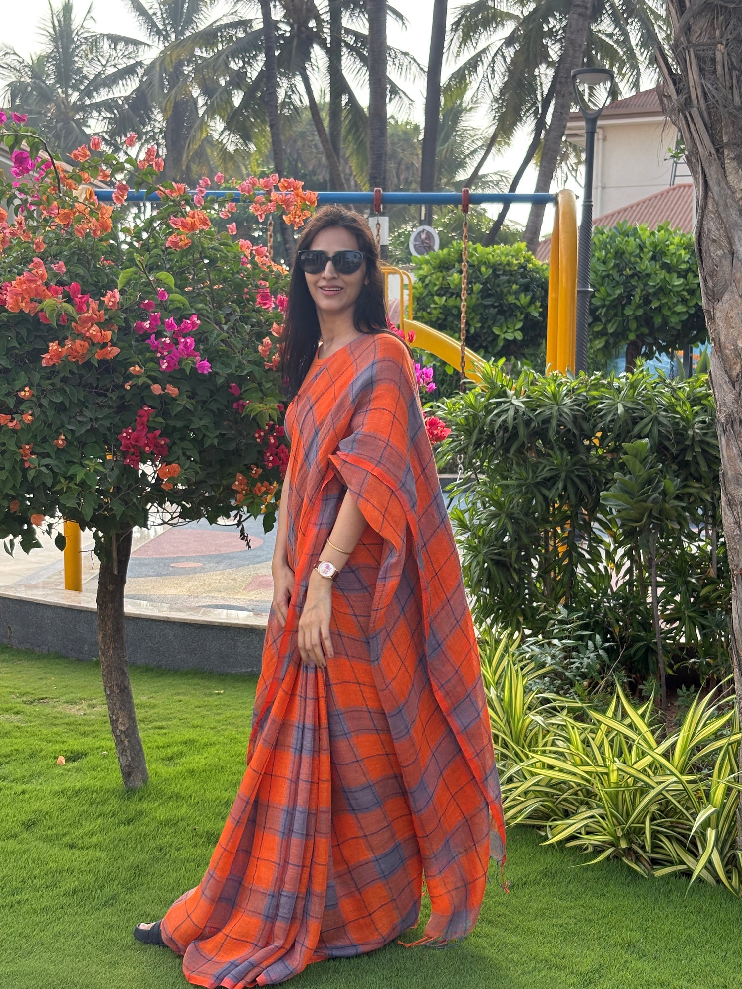 Linen Saree Orange