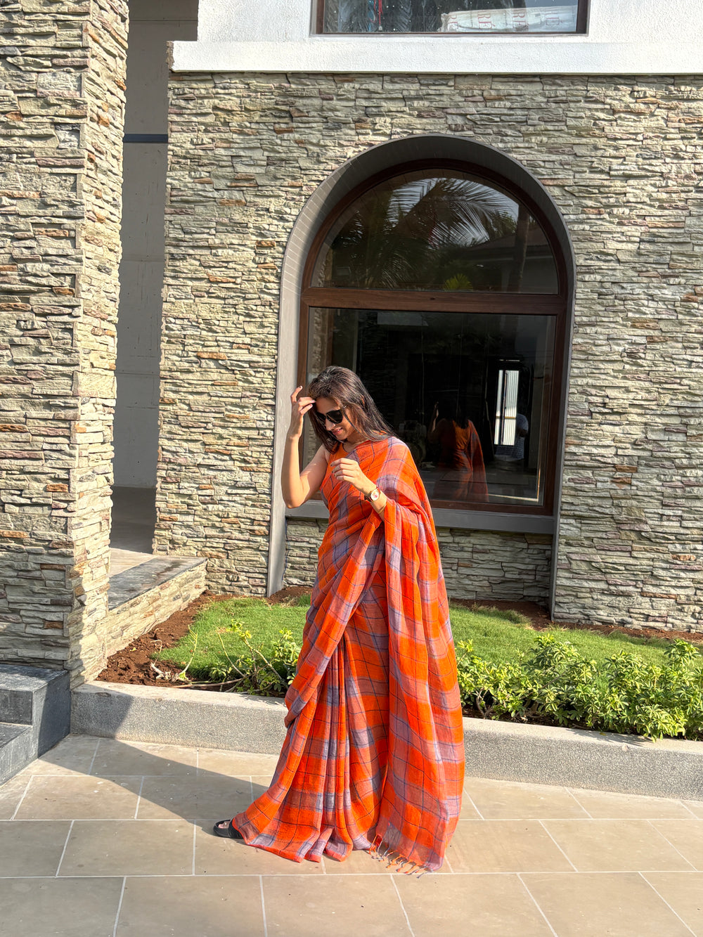 Linen Saree Orange
