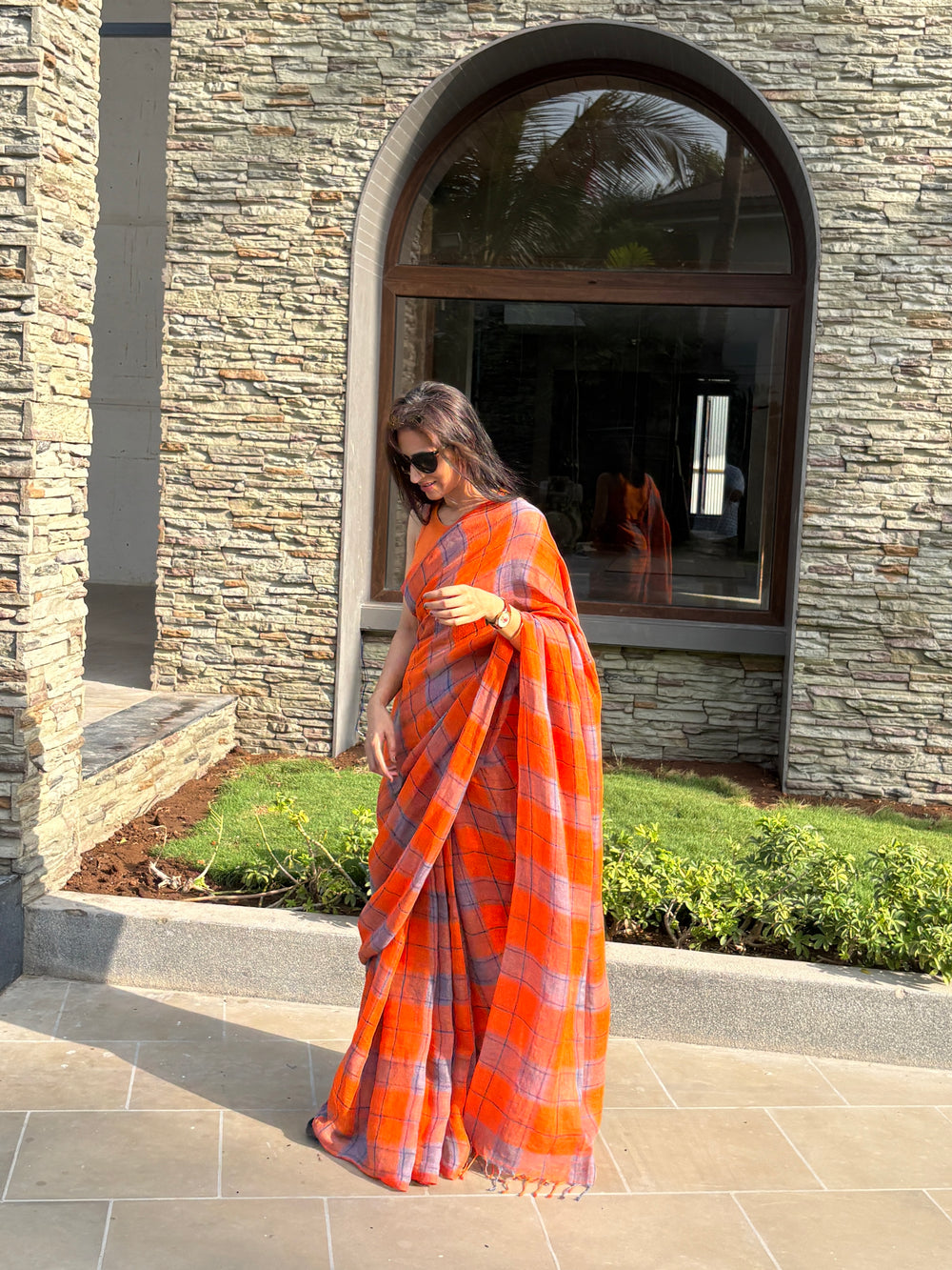 Linen Saree Orange