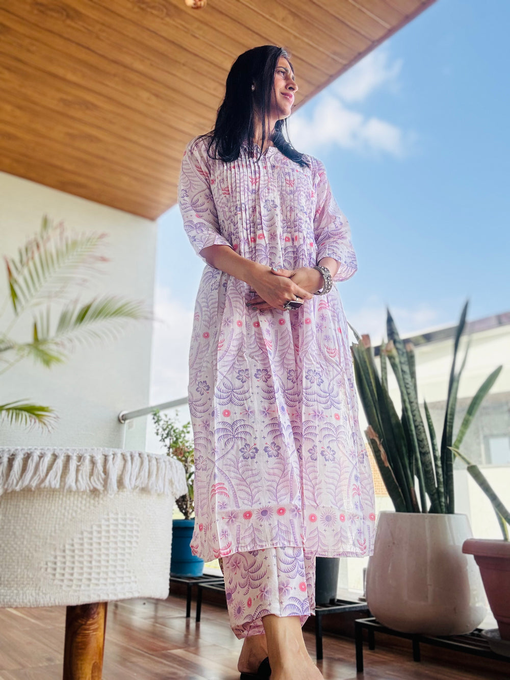 MUL COTTON CO-ORD SET ( purple shades)