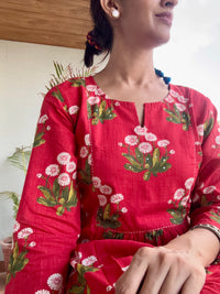 Handblock Red cotton cord set / kurta set